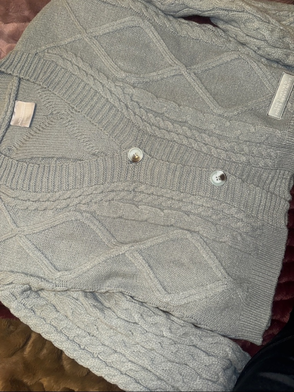 Taylor Swift TTPD Light Gray Cable Knit Cardigan Sweater